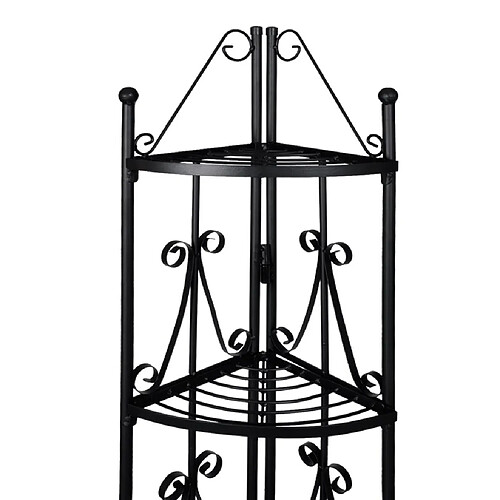 Helloshop26 Etagère d'angle 5 niveaux acier noir intérieur ou extérieur pour plantes fleurs 2702003