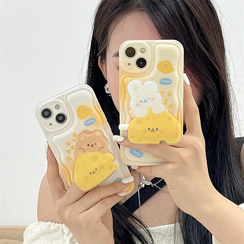 GUPBOO Étui pour iPhone11 Smiley Fromage Ours Lapin Dessin Animé Téléphone Cas Titulaire Femelle