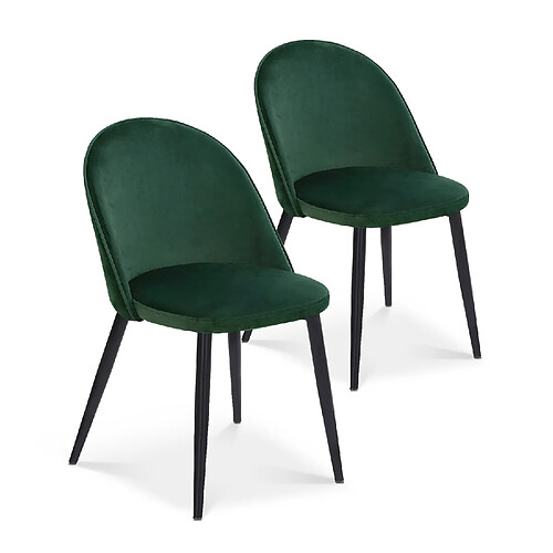 Lot de 2 chaises Cecilia velours Vert pieds noirs