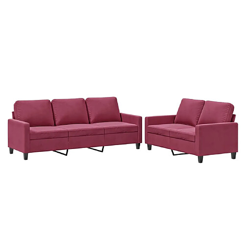 Maison Chic Ensemble de canapés 2 pcs avec coussins, Canapé droit Sofa pour Salon Rouge bordeaux Velours -GKD396238