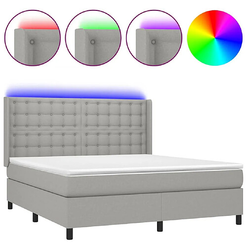 Maison Chic Lit adulte- Lit + matelas + LED,Sommier à lattes de lit matelas LED Gris clair 180x200 cm Tissu -GKD14333