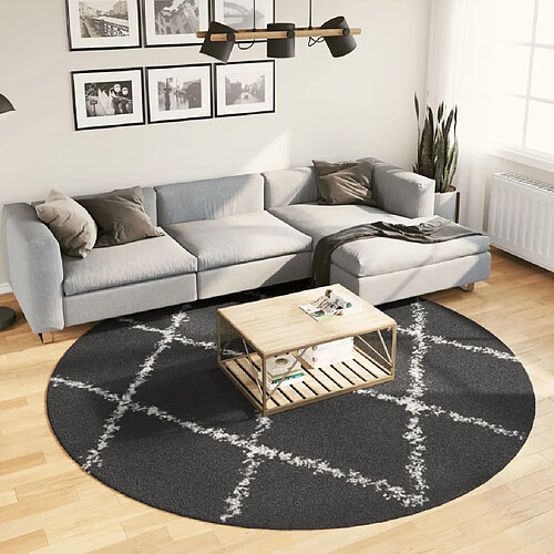 vidaXL Tapis shaggy PAMPLONA poils longs moderne noir crème Ø 240 cm