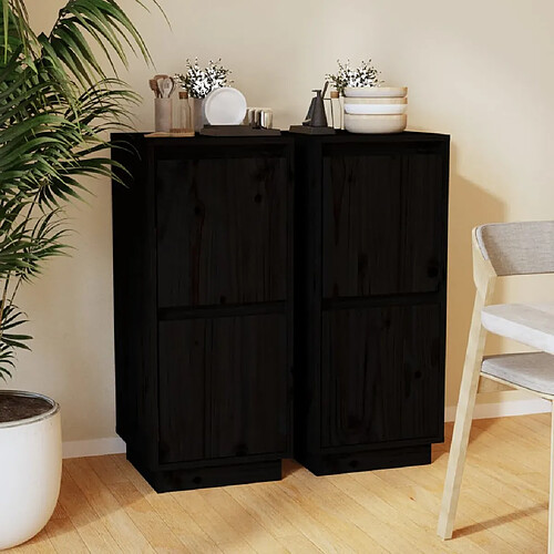 vidaXL Buffets 2 pcs Noir 31,5x34x75 cm Bois massif de pin