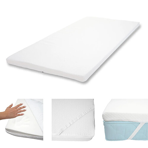 Mendler 6cm Surmatelas à mousse Memory HWC-E63, Couvre-matelas, housse ~ 90x200cm mousse visco