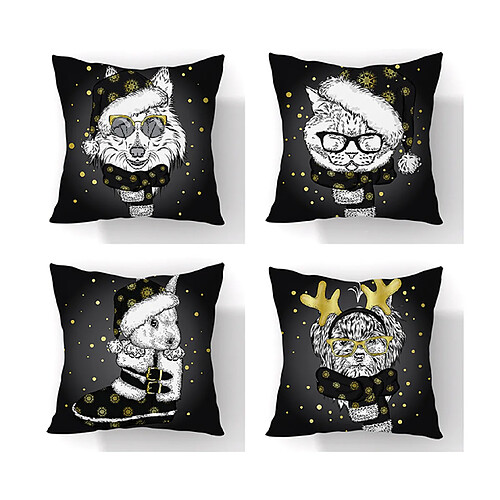 P49 4PCS 45 * 45cm Modèle de chien de dessin animé de Noël Super doux taie d'oreiller d'imprimerie Coussin Coussin Coussin Coussin Accueil