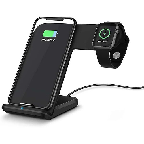 Chrono Nouvelle version du chargeur sans fil 2 en 1, station d'accueil de chargement Apple Watch, mode table de nuit pour iWatch Series SE 6 5 4 3 2 1, support de chargement rapide pour iPhone 12 11 Pro Max X XR XS 8 8 Plus,(noir)