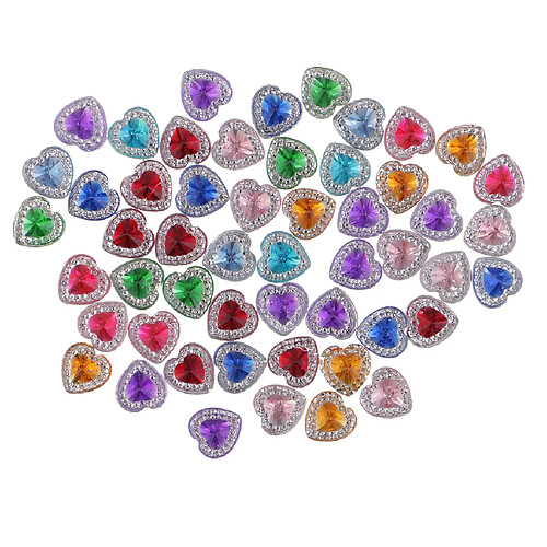 50 Pcs 12mm Coeur Résine Strass Boutons Flatback Double Forage Rose Rouge