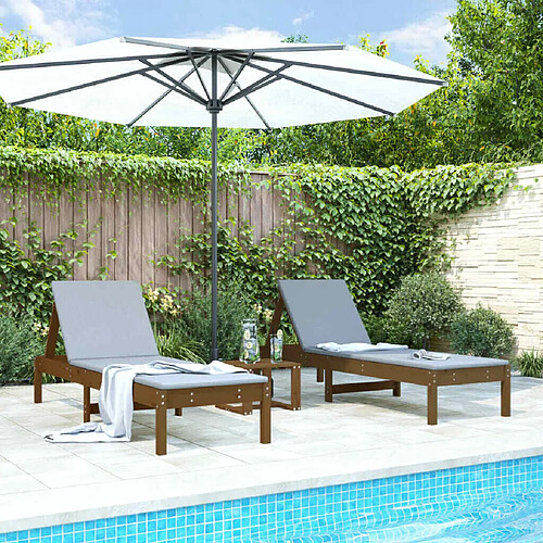 Maison Chic Lot de 2 Chaises longues | Transat Bain de soleil marron miel 199,5x60x74cm bois massif pin -GKD30826