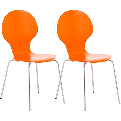 Decoshop26 Lot de 2 chaises de cuisine salle à manger empilables dossier arrondi en bois orange et métal chromé 10_0003088