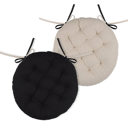 STOF Coussin de chaise rond Noir et Lin 38 cm