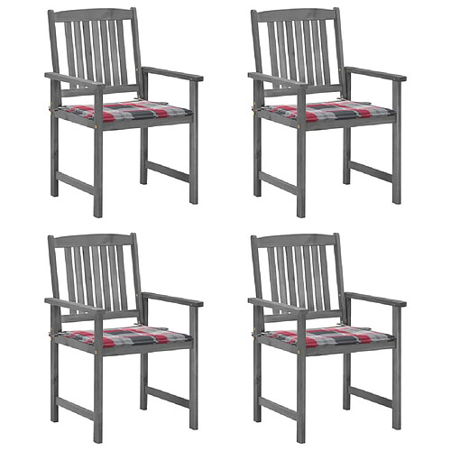 vidaXL Chaises de jardin et coussins lot de 4 Gris Bois acacia massif