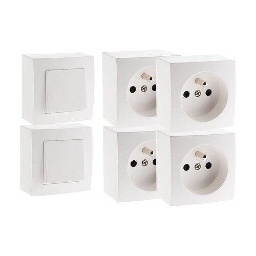 Lot de 2 interrupteurs va et vient + 4 prises 16A en saillie blanc - gamme Presto - Zenitech