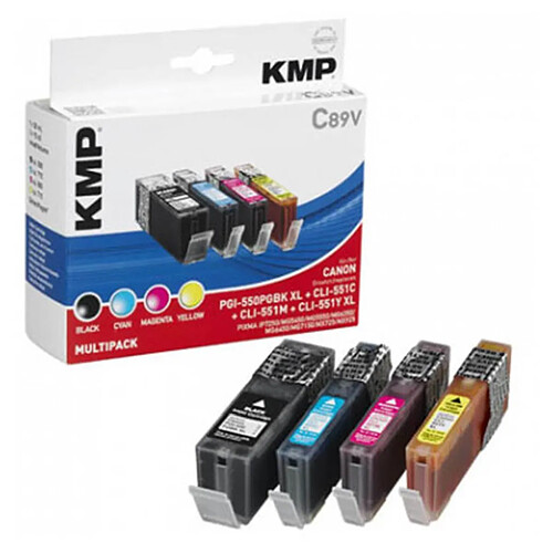 KMP Pack de 4 cartouches C89V compatible CANON PGI-550 + CLI-551 C Y M