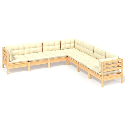 Maison Chic Salon de jardin 7 pcs avec coussins | Ensemble de Table et chaises | Mobilier d'Extérieur crème Bois de pin solide -GKD49818