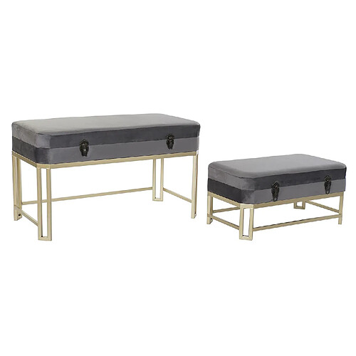 Pegane Set de 2 banquettes en velours gris et métal doré