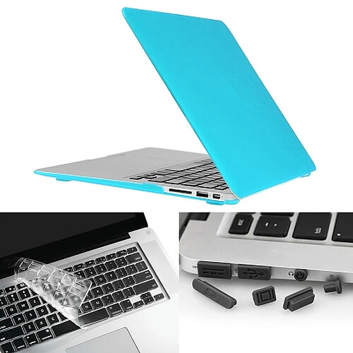 Wewoo Housse Étui bleu pour Macbook Air 11,6 pouces 3 en 1 givré Hard Shell boîtier de protection en plastique avec clavier de garde et prise de poussière de port