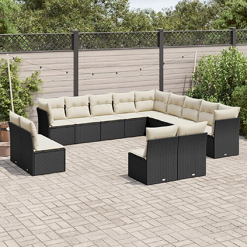 vidaXL Salon de jardin avec coussins 13 pcs noir résine tressée