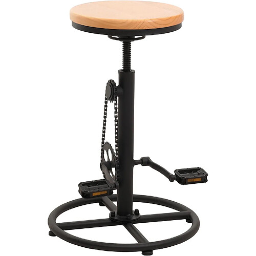 Decoshop26 Tabouret de bar x1 chaise de comptoir avec repose-pieds rotatif réglable en hauteur design de vélo industriel en métal et bois massif naturel TDB04089