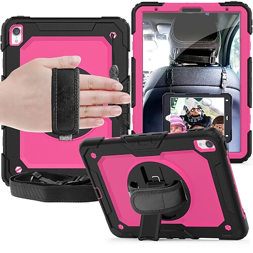 Wewoo Coque Renforcée Gel de silice noir antichoc + Etui de protection coloré pour iPad Pro 11 pouces 2018 avec support et bandoulière et dragonne et fente stylo Rose rouge