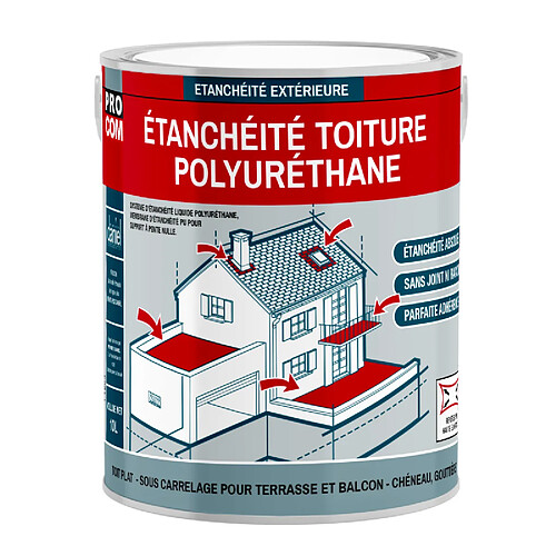 PRO COM Étanchéité toiture polyuréthane - Étanchéité toit terrasse, toit plat PROCOM-3.5 Kg-Blanc