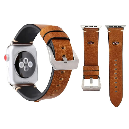 Wewoo Bracelet brun pour Apple Watch Series 3 & 2 & 1 38mm Simple Mode Peau de Vache Gros Yeux Montre