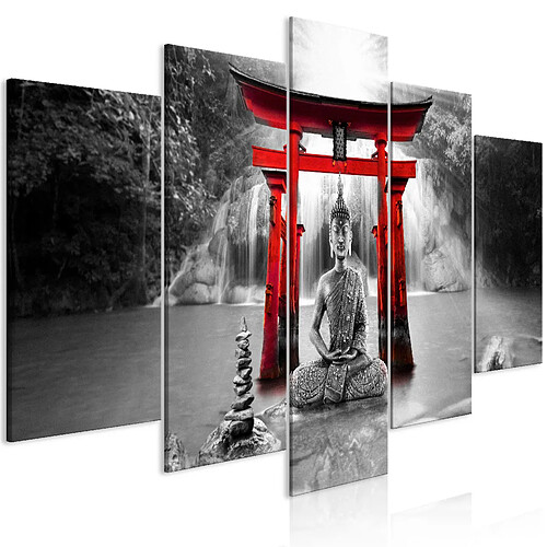 Artgeist Tableau - Buddha Smile (5 Parts) Wide Red [100x50]