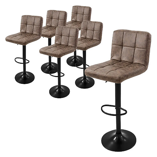 ML-Design Lot de 6 tabourets de bar rembourrées en simili marron chaise hauteur réglable