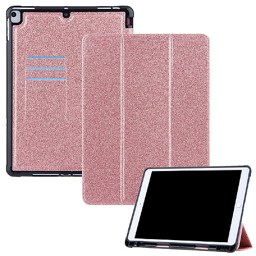 Etui en PU avec support tripliure et porte-stylo or rose pour votre Apple iPad 10.2 (2020)/(2019)/Air 10.5 pouces (2019)/Pro 10.5 pouces (2017)