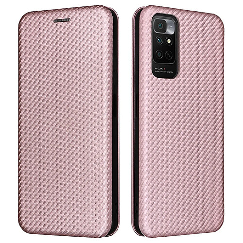 Coque en TPU + PU texture en fibre de carbone, magnétique avec support or rose pour votre Xiaomi Redmi Note 11S 4G/Redmi Note 11 4G (Qualcomm)