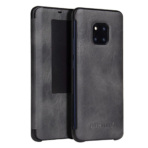 Wewoo Housse Coque Etui en cuir Fierre Shann pour Crazy Horse à texture horizontale PU Huawei Mate 20 Proavec fonction Smart View Window et de réveil veille Gris