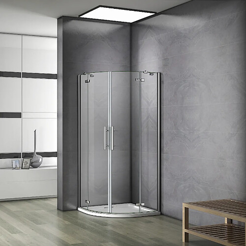 Cabine de douche 1/4 de rond 90x90x197cm porte de douche pivotante et pliante en verre anticalcaire