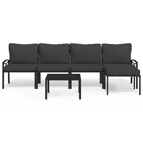 Maison Chic Salon de jardin 6 pcs + coussins - Mobilier/Meubles de jardin - Table et chaises d'extérieur gris acier -MN88128