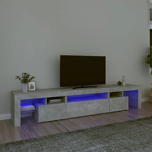 vidaXL Meuble TV avec lumières LED Gris béton 215x36,5x40 cm