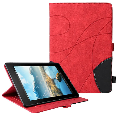 Etui en PU épissage bicolore avec support et porte-carte, rouge pour votre Amazon Fire HD 10 (2021)