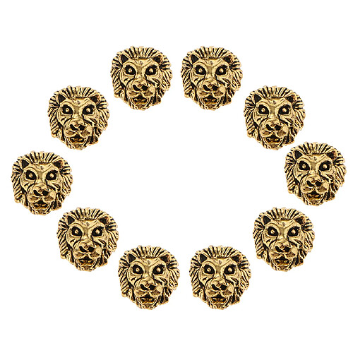 10 pcs métal lion tête bracelet collier connecteur charme perles or