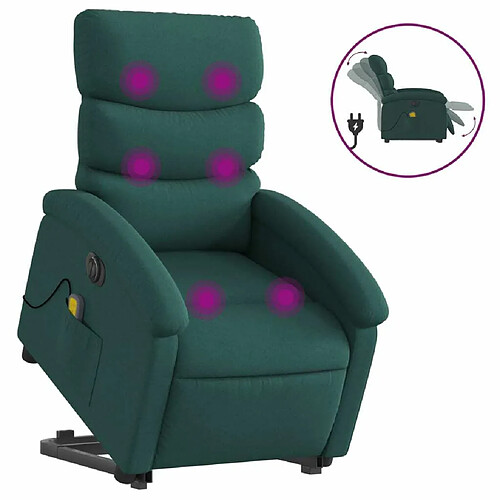 Maison Chic Fauteuil Relax pour salon, Fauteuil inclinable de massage électrique Vert foncé Tissu -GKD21768