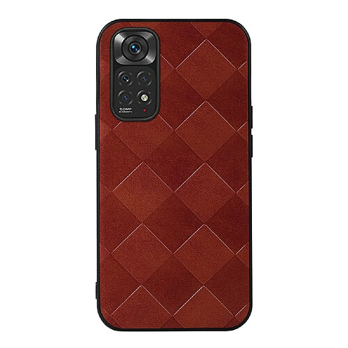 Coque en TPU + PU grille de texture, marron pour votre Xiaomi Redmi Note 11 4G (Qualcomm)/Note 11S 4G