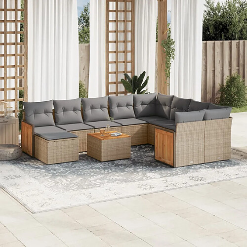 vidaXL Salon de jardin 11 pcs avec coussins beige résine tressée