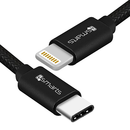 Câble USB type C vers Apple Lightning 4Smarts noir - Charge et synchro