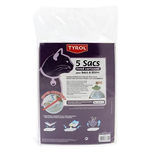 TYROL Lot de 5 Sac pour bac a litiere - Fond cartonne - Resiste aux griffes - 44 x 30 cm - Pour chat