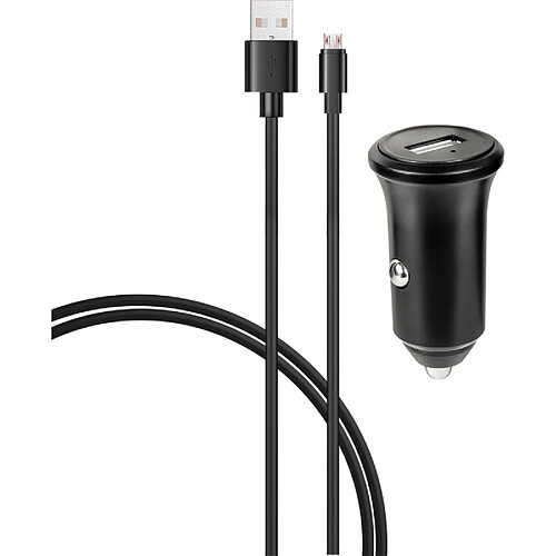 Chargeur voiture 2.4A Charge rapide + Câble USB A/micro USB Noir Bigben