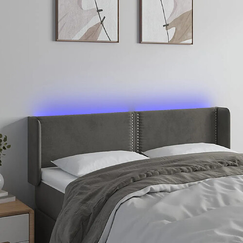 vidaXL Tête de lit à LED Gris foncé 147x16x78/88 cm Velours