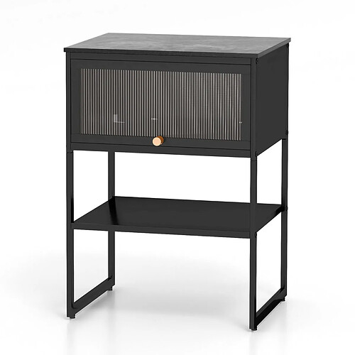 Helloshop26 Table de chevet avec porte rabattable table d'appoint à 3 niveaux avec étagère de rangement table d'appoint moderne table de nuit compacte noir 20_0009387