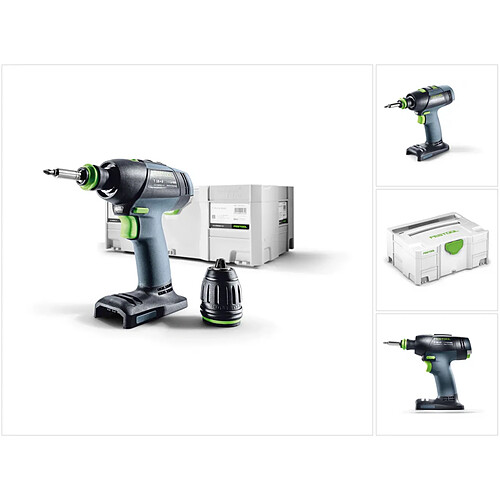 Festool T 18+3 Li-Basic Perceuse-visseuse sans fil + Coffret de transport Systainer - sans Batterie ni Chargeur ( 574763 )