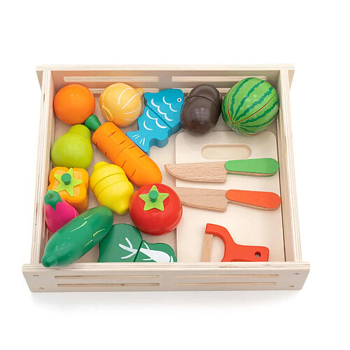 Dinette Plateau d'Aliments pour Enfants Montessori Robincool Eco Fruit en Bois Écologique 17 accessoires magnétisés