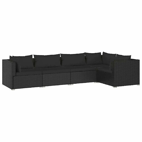 Maison Chic Salon de jardin 5 pcs + coussins - Mobilier/Meubles de jardin - Table et chaises d'extérieur Résine tressée Noir -MN59786