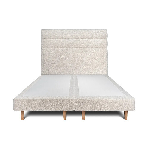 Sommeil de plomb Lit 180x200cm avec tête de lit lignes bouclette et double sommier tapissier beige Hauteur totale : 29cm