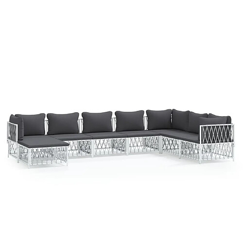 Maison Chic Salon de jardin 8 pcs + coussins - Mobilier/Meubles de jardin - Table et chaises d'extérieur blanc acier -MN21436