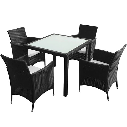 Maison Chic Mobilier à dîner jardin 5 pcs avec coussins - Ensemble table et chaises d'extérieur - Salon/Mobilier de jardin classique Résine tressée Noir -MN30497