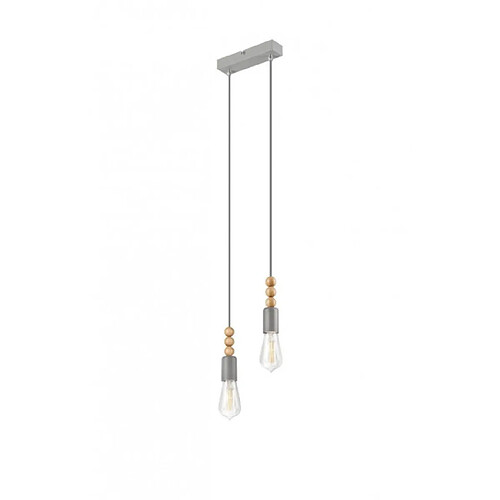 Lumière Suspension Simon Bois,acier Argent 2 ampoules 94cm